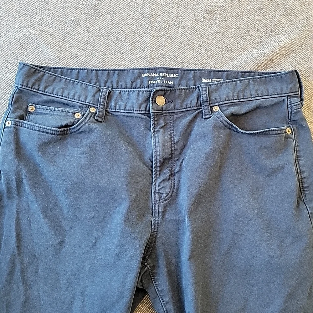 Banana Republic Travel Jeans Men's‎ 36x34 (36x32) Navy Blue Athletic Tapered Fit